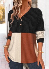 Black Tummy Coverage Long Sleeve Split Neck Sweatshirt | thumb picture 