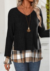 Black Fake 2in1 Plaid Long Sleeve T Shirt | thumb picture 