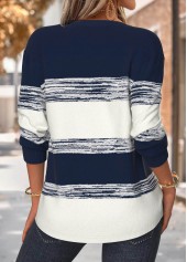 Navy Tummy Coverage Striped Long Sleeve Split Neck Sweatshirt | thumb picture 