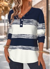 Navy Tummy Coverage Striped Long Sleeve Split Neck Sweatshirt | thumb picture 