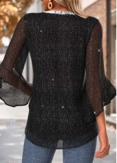 Black 3/4 Sleeve Split Neck Blouse | thumb picture 