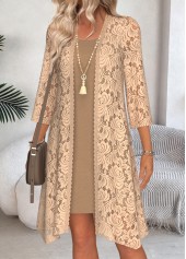 Light Coffee Tummy Coverage Short Dress and Cardigan