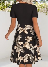 Black Tummy Coverage Leaf Print Short Sleeve Dress | thumb picture 