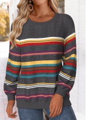 Multi Color Tummy Coverage Striped Long Sleeve Sweatshirt