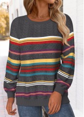Multi Color Tummy Coverage Striped Long Sleeve Sweatshirt | thumb picture 