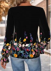 Multi Color Curved Hem Floral Print Long Sleeve Blouse | thumb picture 