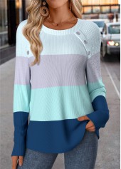 Blue Tummy Coverage Striped Long Sleeve T Shirt