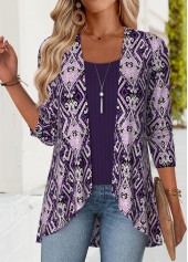 Dark Purple Tummy Coverage Fake Two Piece Twinset