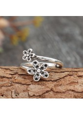 Silver Adjustable Floral Design Alloy Ring