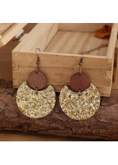 Golden Color Round Wood Detail Earrings