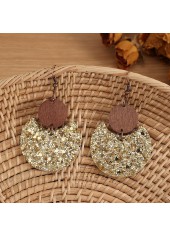 Golden Color Round Wood Detail Earrings | thumb picture 