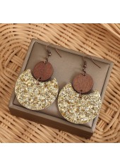 Golden Color Round Wood Detail Earrings | thumb picture 