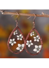 Dark Coffee Droplet Floral Wood Earrings