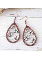 Dark Coffee Droplet Floral Wood Earrings | thumb picture 