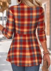 Multi Color Tummy Control Plaid Long Sleeve Blouse | thumb picture 