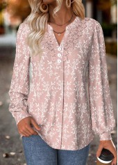 Light Pink Tummy Coverage Floral Print Long Sleeve Blouse