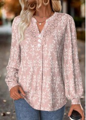 Light Pink Tummy Coverage Floral Print Long Sleeve Blouse | thumb picture 