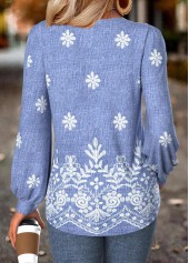 Denim Blue Tummy Coverage Tribal Print Long Sleeve Blouse | thumb picture 