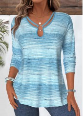 Light Blue Tummy Coverage Ombre Long Sleeve T Shirt