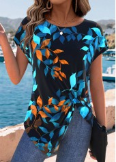 Multi Color Tummy Coverage Leaf Print T Shirt