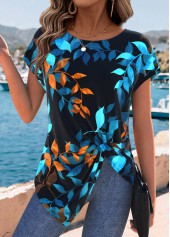 Multi Color Tummy Coverage Leaf Print T Shirt | thumb picture 