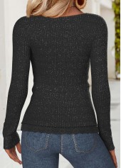 Black Tummy Coverage Long Sleeve Asymmetrical Neck T Shirt | thumb picture 