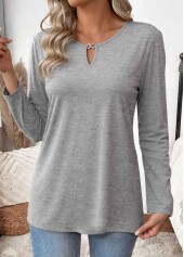 Light Grey Marl Cut Out Long Sleeve T Shirt