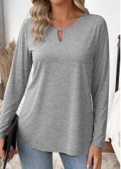 Light Grey Marl Cut Out Long Sleeve T Shirt | thumb picture 