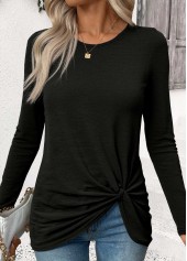 Black Twist Long Sleeve Round Neck T Shirt