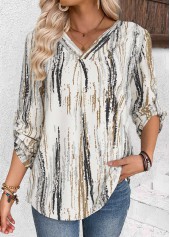 Multi Color Tummy Coverage Graffiti Print 3/4 Sleeve Blouse