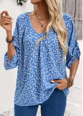 Light Blue Tummy Coverage Heart Print 3/4 Sleeve Blouse | thumb picture 