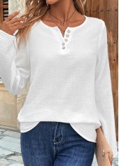 White Button Long Sleeve Round Neck Blouse | thumb picture 