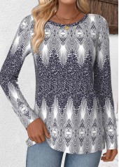 Multi Color Tribal Print Long Sleeve T Shirt