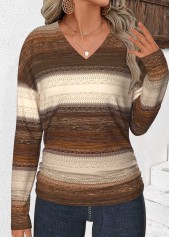 Multi Color Shirred Tribal Print Long Sleeve T Shirt