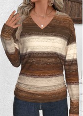 Multi Color Shirred Tribal Print Long Sleeve T Shirt | thumb picture 