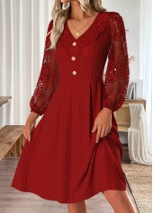Red Tummy Coverage Long Sleeve V Neck Dress | thumb picture 