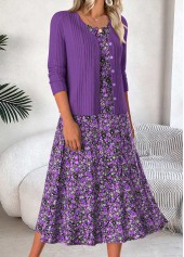 Purple Tummy Coverage Ditsy Floral Print Dress and Cardigan | thumb picture 
