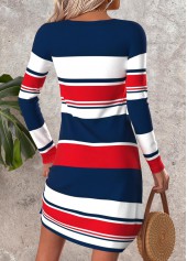 Multi Color Tummy Coverage Striped Short Long Sleeve Dress | thumb picture 