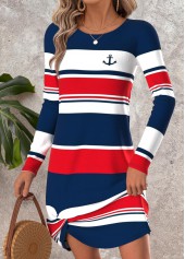 Multi Color Tummy Coverage Striped Short Long Sleeve Dress | thumb picture 