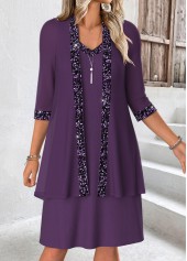 Purple Tummy Coverage 3/4 Sleeve Dress and Cardigan