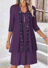 Purple Tummy Coverage 3/4 Sleeve Dress and Cardigan | thumb picture 