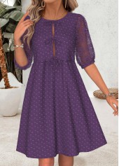 Purple Tummy Coverage Half Sleeve Round Neck Dress