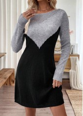 Grey Short Long Sleeve Round Neck Bodycon Knit Dress | thumb picture 