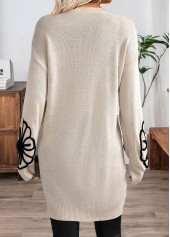 Beige Floral Print Short Long Sleeve Knit Dress | thumb picture 