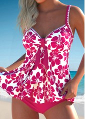 Tummy Coverage Mid Waisted Tropical Plants Print Tankini Set