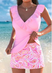 Tummy Coverage High Waisted Paisley Print Pink Tankini Set | thumb picture 