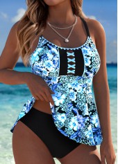Tummy Coverage Floral Print Light Blue Tankini Top-No Bottom | picture 3