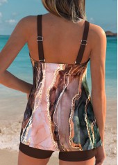 Tummy Coverage Mid Waisted Marble Print Tankini Set | thumb picture 