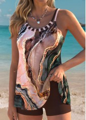 Tummy Coverage Mid Waisted Marble Print Tankini Set | thumb picture 