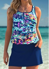 Tummy Coverage Mid Waisted Graffiti Print Tankini Set